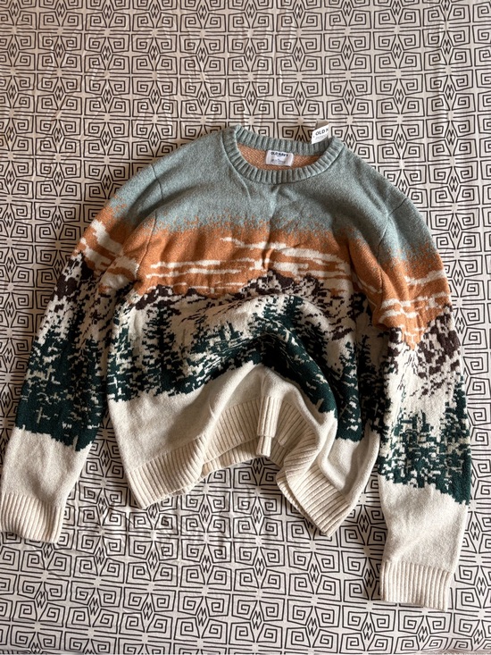 Old Navy Other - Old Navy Scenic Colorblock Crewneck Sweater - Sage, Orange, Cream, Dark Green